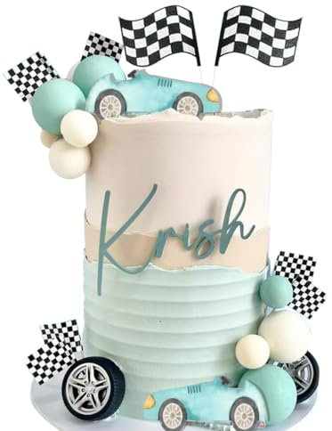 Vintage Race Car Cake Topper for Racing Car Checkered Flag Birthday
