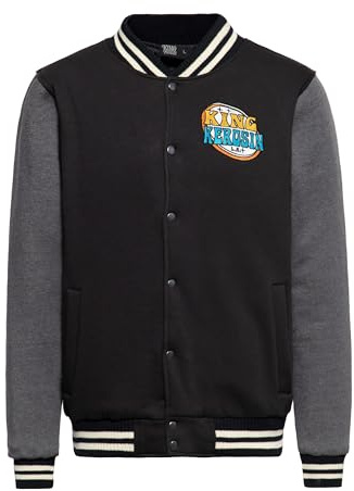 King Kerosin Herren College Jacke Sweatjacke Baseballjacke Innenfutter Vintage Retro Rock 'N' Roll Rockabilly 50S Comic Art Patch Oldtimer Muscle Street Fire