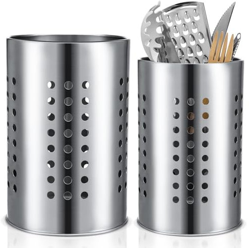GSrenyu 2 PCS Stainless Steel Kitchen Cutlery Holder Utensil Organizer Flatware Caddy Drainer,Cooking Utensil & Holder,Kitchen Caddy Spoons & Forks Organizer(12 x18cm/16.5*10cm)