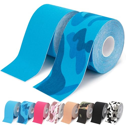 Milifox 2 Pack Kinesio Tape Wasserdichtes Physio Tape 5 m x 5 cm Gerolltes elastisches Baumwollband zur Unterstützung von Körpermuskeln und Gelenken,Blaues Tarnmuster