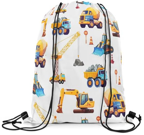 Loussiesd Bagger Turnbeutel 30x40cm LKW Fahrzeuge Sportbeutel Bau Fahrzeug Gymsack Sportsack für Cartoon Auto Ausrüstung LKW Sportbeutel