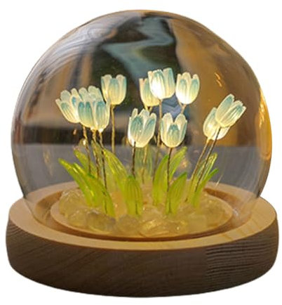 Demiawaking 3D Tulpen Nachtlicht LED Nachtlampe Tischlampe Künstliche Blumen Lampe Schlafzimmer Deko Weihnachten Geburtstagsgeschenke Damen Mutter Geschenk (Blau)