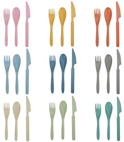 DIYJEP Grands Couverts de Table pour 9 Personnes, 27 Pièces de Couverts en Plastique Réutilisables avec Couteaux Fourchettes et Cuillères, Couverts de Camping pour les Fêtes Voyages (9 Couleurs)