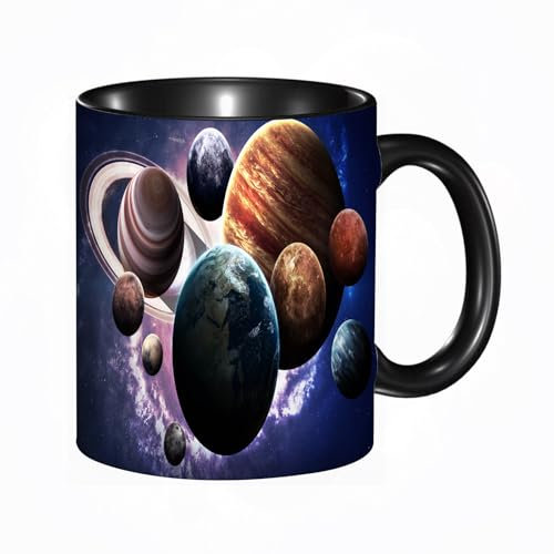 HRRASFAZF Tasse Kaffeetassen,Große 330ml Mit Henkel 100% Handbemalt kaffeebecher porzellan,Weltraum-Set, Planeten des Sonnensystems alle zusammen im Weltraum, Merkur, Jupi,Frauen,Jahrestag,Muttertag