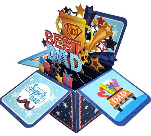 Misssugar5 Pop Up Karte Geburtstag 'BEST DAD',Bester Papa Geschenk Geburtstag,Geburtstagskarte mit Überraschungseffekt,Geschenk Vatertag,GrußKarten mit Briefumschlag