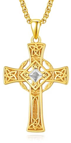 Gold Keltisches Kreuz Anhänger Silber 925 April Geburtsstein Kette Gold Keltischer Knoten Halskette mit Geburtsstein Kreuz Schmuck Geschenke für Herren