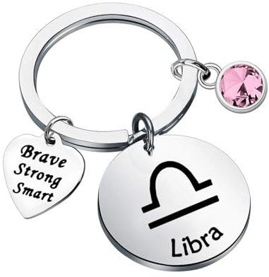 Schlüsselanhänger Mit 12 Sternzeichen Zwölf Sternbilder Modischer Geburtsstein-Charm-Anhänger Horoskop Auto-Schlüsselanhänger Taschen-Accessoire Geschenke Für Frauen Und Männer Geburtstag Waage