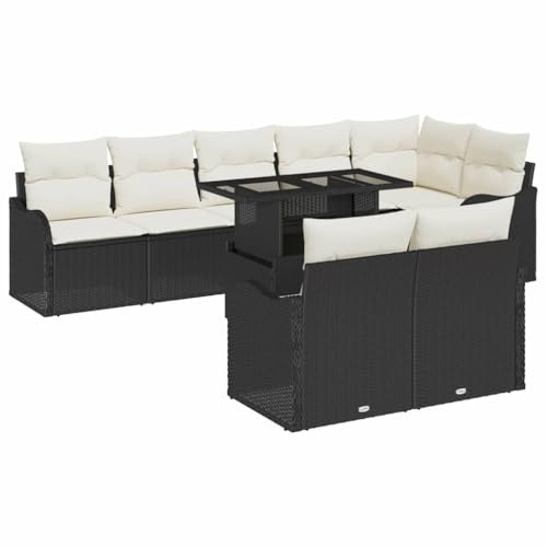 vidaXL 9-teiliges modulares Garten-Sofa-Set mit Kissen, Outdoor, schwarzes Poly-Rattan, Bequeme Sitzgelegenheiten, Terrassenmöbel, Robustes Design, wetterfest