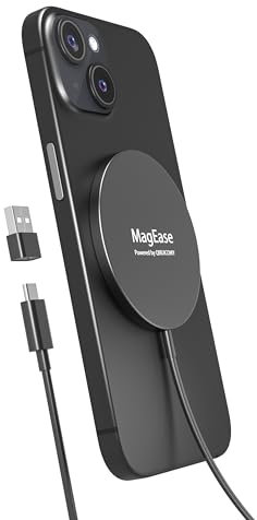 Chargeur sans Fil Magnétique 2-en-1 avec MagSafe - Design Ultra-Fin en Alliage d'Aluminium - Chargeur Rapide Compatible pour iPhone 16/15/14/13/12 et AirPods 4/3/2/Pro-Noir Basalte