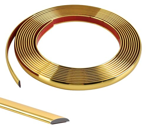 5M Moulure Décorative Autoadhésive Bord de Papier Peint Carrelage Miroir Mur Plafond Armoire Baguette de Finition PVC Bandes de Calfeutrage Bande Décoration Murale,12mm Doré