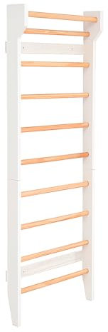 Turnwand Sprossen & Kletterwand Turngerät Klettergerüst 80x194 cm für Kinderzimmer weiß und Holz