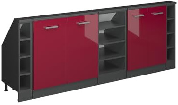 Vicco Dachschrägenschrank-Set Rion, Rot Hochglanz/Anthrazit | B210 x T46 cm, 5er Set, platzsparend für Dachschrägen