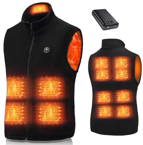 Beheizbare Weste mit Akku 27000mAH 7.4V Fleeceweste Heizweste 13 Heizzonen 3 Einstellbar Temperatur Heizjacke Elektrisch Herren Damen (DE/NL/SE/PL, Alphanumerisch, XL, Regular, Regular, Tiefschwarz)