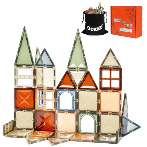 Dekko 40PCS Magnetic Tiles for Kids, Magna-Tiles with Strong Magnets & Natural Eye-Friendly Colors, Educational STEM Construction Toys for 3 4 5 6 7 Year Old, Gift Idea for Boys & Girls
