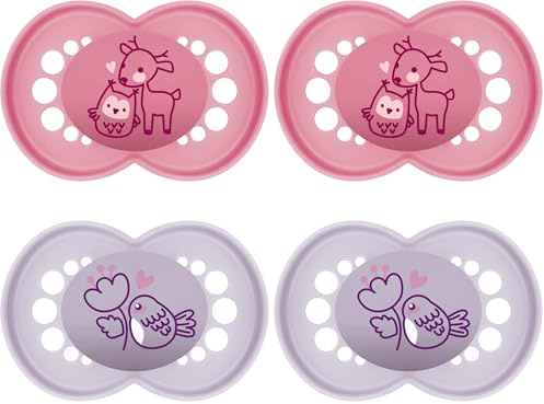 MAM Original Schnuller im 2er-Set, zahnfreundlicher Baby Schnuller aus nachhaltigen & bio-erneuerbaren Materialien, Sauger aus MAM SkinSoft Silikon, mit Schnullerbox, 16+ Monate, Reh/Vogel