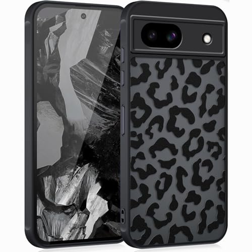 Coqinen Handyhülle für Google Pixel 8A Hülle, Matt Transluzente Case mit Stilvolle Leopard Muster, Silikon Aesthetic Schutzhülle mit Kratzfeste PC Rückseite + Stoßfest TPU Bumper - Schwarz