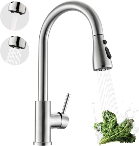 Wasserhahn Küche Ausziehbar Edelstahl, Hochdruck Mischbatterie Mit Drei Funktionen Brausekopf, 360°Drehbar Einhebelmischer Für Waschbecken Armaturen (Gebürstetes Nickel)