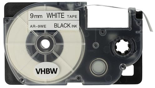 vhbw Schriftband-Kassette kompatibel mit Casio KL-P1000, KL-HD1 Etiketten-Drucker 8m x 9mm Schwarz auf Weiß