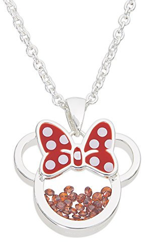 Disney Birthstone Women and Girls Jewelry Minnie Mouse Silver Plated Shaker Pendant Necklace, 18+2 Extender Mickey's 90th Birthday Anniversary