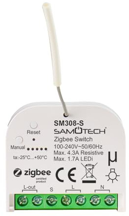 SAMOTECH Zigbee SWITCH Standard NO NEUTRAL On/Off Module compatible with Philips Hue, Home Assistant, Homekit, Smarthings, Hubitat and other Zigbee Hubs (SM308-S)