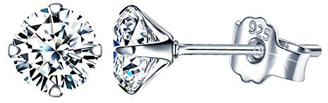 Yumilok Damen Ohrstecker 925 Sterling Silber Zirkonia Solitär Weiß 6mm Gestüt Piercing Ohrringe Ohrschmuck für Frauen Mädchen