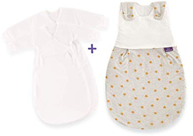 Träumeland Babyschlafsack-Set LIEBMICH Sternentraum Gelb, Größe 80/86 - Außenschlafsack mit Doppelt Reguliererbarer Belüftung und passenden Innensäcken, Mehrfarbig