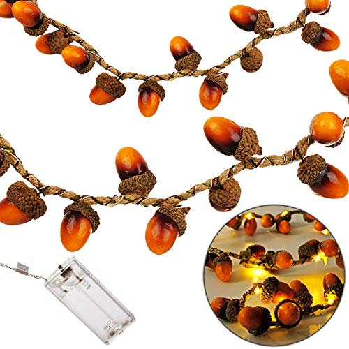 alles-meine.de GmbH LED - Lichterkette - Batterie betrieben - Eicheln - am Seil - Herbst - 1,3 Meter - je 15 LED´s - warmweiß - Laterne - Lampen Licht batteriebetrieben - Lampion..