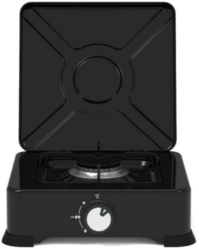 UNIVERSALBLUE Cocina de Gas Portátil | Camping Gas | 1 Fuego | Acabado en Negro + Tapa | 2200 W