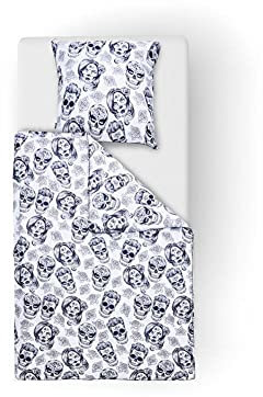 DONE BEDLINEN Skulls Bettwäsche, 135x200cm inkl. 1 Kissenbezug Baumwollsatin seidiger Glanz anschmiegsam weich Brillante Farben pflegeleicht langlebig 100% Baumwolle