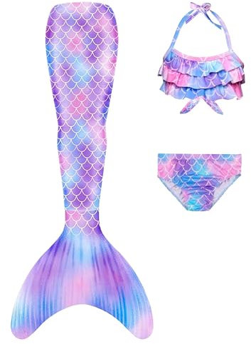 NAITOKE Meerjungfrauenschwanz zum Schwimmen für Kinder mit Bikini für Mädchen,3pc ohne Monoflosse