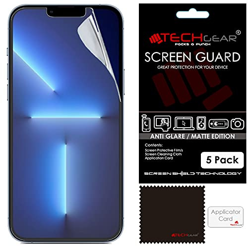 TECHGEAR [5 Pack Matte Screen Protectors for iPhone 14 - ANTI GLARE/MATTE Screen Protectors With Cleaning Cloth & Application Card Compatible with iPhone 14 6.1