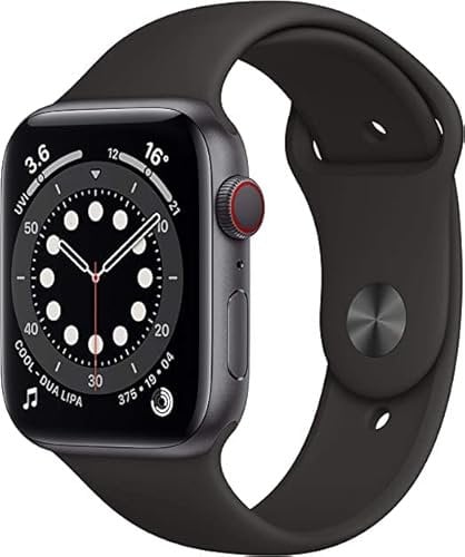 Apple Watch Series 6 (GPS + Cellular, 44MM) Space Black Titanium Case with Grey Sport Band (Renewed)