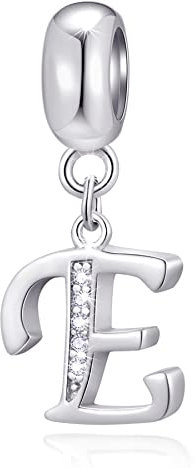 Buchstabe E Charms Initials E Alphabet Anhänger Perlen, 925 Sterling Silber Letra Charm Pendant mit klaren CZ, passen Pandora Ostern Armband, Geschenke für Esposa/Esposo/Verlobung