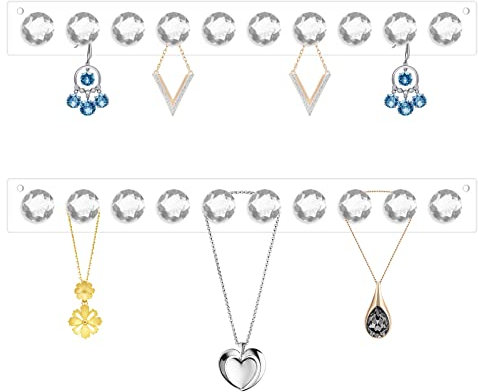 Tinsellns 2 Pack Acrylic Necklaces Holder Wall Mounted, Transparent Jewelry Holder with Diamond Shape Hooks for Jewelry Display and Storage, 11.8 x 1.4 in