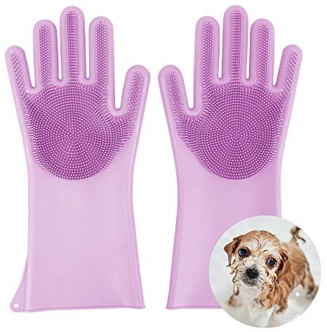 Comfpet Tierhaarentferner Handschuh für Hunde und Katzen zur Pflege und zum Hundehaare Entfernen, Katzenbürsten-Handschuh, Klappbar Mit Aufhängeöse, Bürstenwerkzeug für Couch, 1 Stück (Lila)