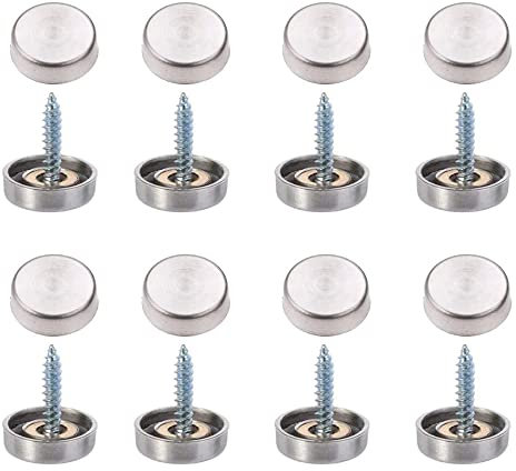 8 Pcs Mirror Screws, 25mm Brushed Stainless Steel Decorative Cap Metal Nail for Bath Plates Mirror Tables Wardrobes Furniture, Brushed Stainless Steel
