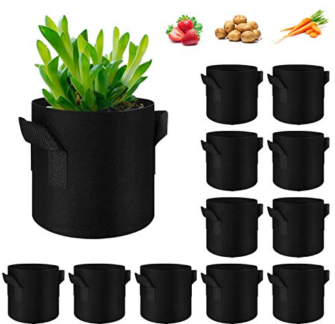 WHATWEARS 12 Pack 15 Gallon Plant Grow Bags, Thickened Nonwoven Fabric Pots with Handles, Vegetable Planter Bags Containers, Cloth Planters for Garden Vegetable/Flower/Plant/Fruits Outdoor