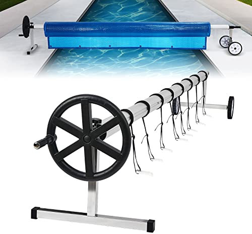 LZQ Enrouleur Bache Piscine Mobile en Aluminium système d'enroulement en Acier Inoxydable avec 8 Bandes de Fixation pour bâche Solaire et bâche de Piscine réglable de 3 à 5,70 m