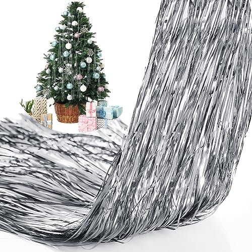 Lyrow Lametta-Eiszapfen für Weihnachtsbaum, Lametta, Weihnachtsbaum, Weihnachten, Silvester, Festivals, Dekoration, Geburtstag, Party, Zubehör, 6000 Stränge (Silber)