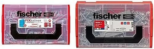 fischer Set aus FIXTAINER DuoPower kurz/lang und FIXTAINER PowerFast II, der intelligente Universaldübel mit drei Funktionsprinzipien, kombiniert mit den universell einsetzbaren Spanplattenschrauben