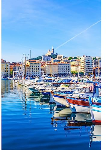 Ceanothe Tableau sur verre synthétique vieux port de Marseille 65x97 cm | Tableau sur verre synthétique vieux port de Marseille 65x97 cm Impression Image en Haute Définition Tableau mural décoratif