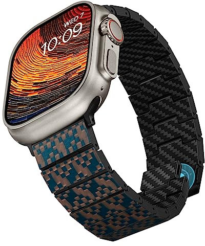 pitaka Carbon Armband für Apple Watch 10/Ultra 2/Ultra/9/8/7/6/SE/5/4/3/2/1 aus Kohlefaser und Aramidfaser Uhrenarmband Universal Ersatzarmband mit Magnetischem Verschluss 49-38 mm Treppe