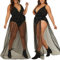Glitzer Rock Damen Lang Durchsichtig, Mesh Rock Festival, Schwarzer Langer Tüllrock M, Netzrock Strand, Bikini Cover Up, Maxirock mit Schlitz für Sommer Party Halloween Weihnachten