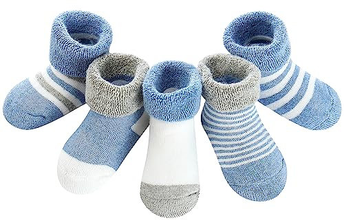 Domee Calzini Invernali Spessi Spugna Termici Cotone Bambino 5 Paia Blu 6-12 Mesi (Produttore Taglia M)