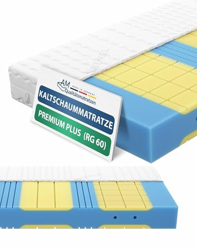 AM Qualitätsmatratzen - Premium Plus 7 Zonen Kaltschaum Matratze 90x200 cm H3 - Anpassungsfähige Kaltschaummatratze 90 x 200 mit Viscoschaum - Orthopädische Visco Matratze RG 60