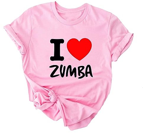 Lässiges Damen-T-Shirt I Love Zumba Dance Graphic Print Kurzarm-T-Shirt mit Rundhalsausschnitt für Freizeit Sport Fitness Yoga