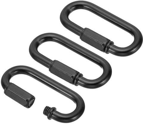 PATIKIL 6mm Steel Chain Quick Links, 3 Pack Screw Locking Chain Connector Oval Snap in Ring Hook Clips for Chandelier Backpack Tent, 132 Lbs Black
