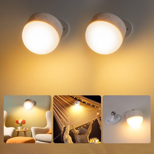 Mexllex LED Wandleuchte Innen, Wandlampe 2 Stück,Touch Control 3 Helligkeitsstufen, für Wohnzimmer Schlafzimmer TreppenhausFlur kabellose wandleuchten (Weiß)