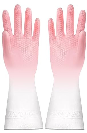 MOUMOUTEN Gants De Cuisine, Gants De Nettoyage en Caoutchouc, Réutilisables, Ajustement Serré, Multifonctionnel, Nettoyage de la Vaisselle, Gants De Ménage Durables Et Imperméables(Rose)