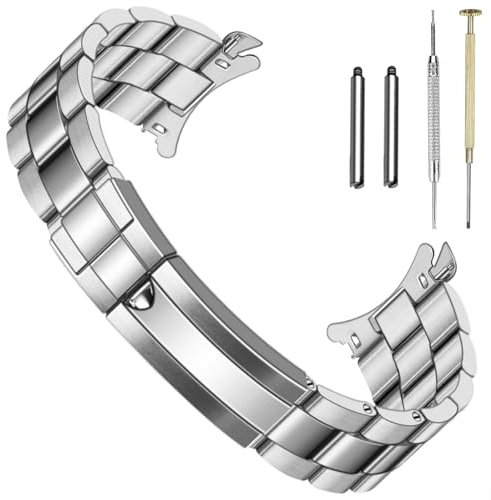 SINAIKE 20mm Uhr Armband für Männer Schraub-In Edelstahl Uhr Armband Metall Armbänder mit Gebogenen Enden Oyster Stil Schnalle Silber